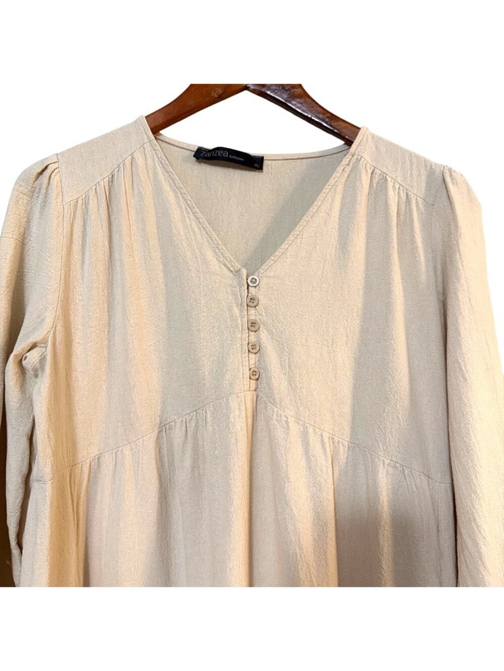 Zanzea Womens Beige Long Sleeve V-Neck Maxi Dress XL 100% Cotton - Picture 2 of 9